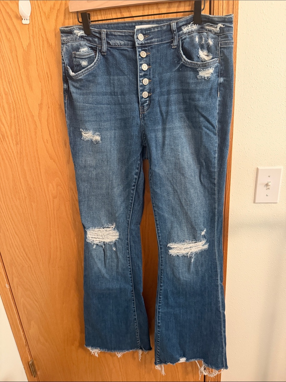 Flying Monkey Distressed High-Rise Flare Jeans - Blue